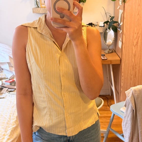 PINSTRIPE VINTAGE COLLARED BUTTON UP TOP - XS S - Picture 7 of 12